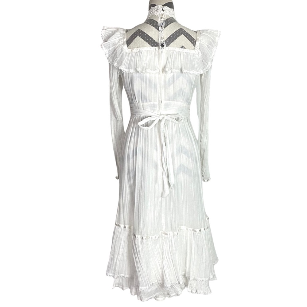 Gunne Sax Vintage 70s Dress Size Small Cottagecore Lace Ruffle Wedding Dress EUC - Picture 3 of 16